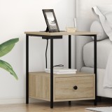 vidaXL Cabinet de noptiere cu stație de &icirc;ncărcare 2 pcs Stejar sonoma