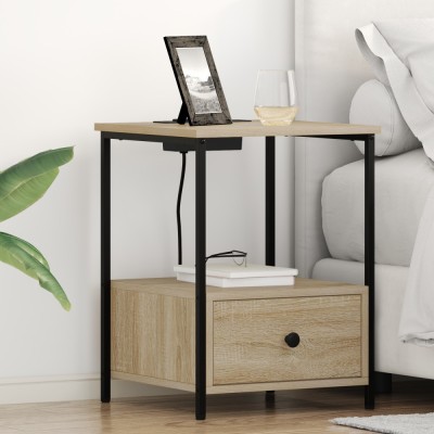 vidaXL Cabinet de noptiere cu stație de &amp;icirc;ncărcare 2 pcs Stejar sonoma foto