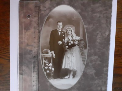 Fotografie mare, cartonată de nuntă cu cuplu din Franța foto