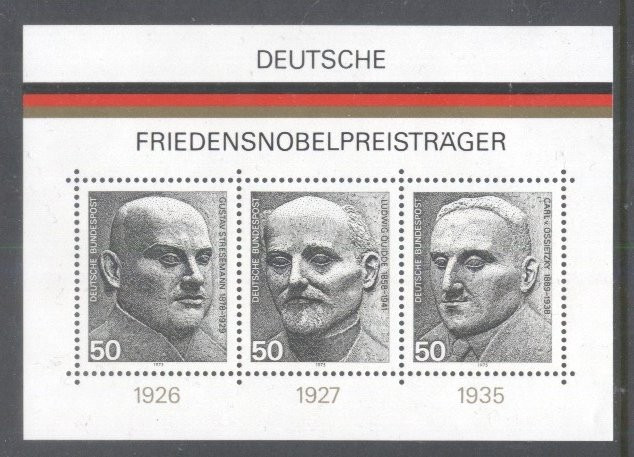 Germany Bundes 1975 Peace Nobel prize winners perf. sheet Mi.B11 MNH DA.156