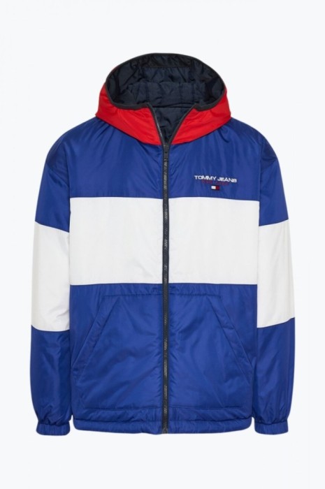 Geaca barbati reversibila cu vatelina si logo bleumarin, S