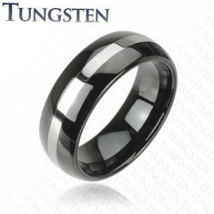 Inel din tungsten - negru cu argintiu, 6 mm - Marime inel: 62