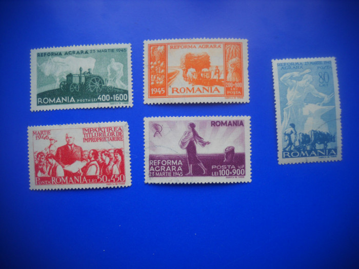 HOPCT LOT NR 179 REFORMA AGRARA 1946-AGRICULTURA -5 TIMBRE VECHI-STAMPILAT RO