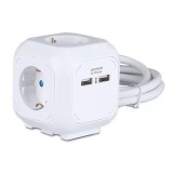 Prelungitor Cub 4 Cai 16A + 2 USB 2.1A, 3x1.5mm, 1.4m