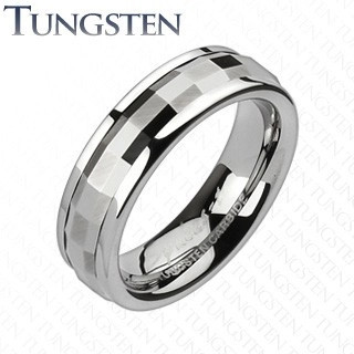 Inel din wolfram - bandă centrală rotativă decorată cu dreptunghiuri - Marime inel: 49, Grosime: 6 mm