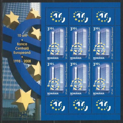 10x ✅ Romania 2008 Mi 6298 klb MNH - LP 1804a 10 ani Banca Centrala Europeana foto