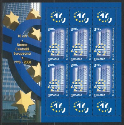 Romania 2008 Mi 6298 klb MNH - LP 1804a 10 ani Banca Centrala Europeana foto