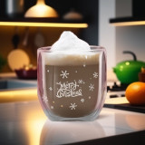 Pahar Decorativ cu Pereți Dubli 300ml - Motive de Crăciun, Realizat din Sticlă Borosilicată, Rezistent la Temperaturi &Icirc;nalte și Șocuri Termice