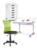 Set birou ergonomic HM Collorido inaltime reglabila, unghi inclinare ajustabil, cu scaun HM Dingo verde, mesh, 80 kg si dulapior rulant HM Simon 2, cu