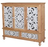 Cabinet Boho Style din lemn masiv natur cu decoratiuni albe VIC600, Comode si bufete