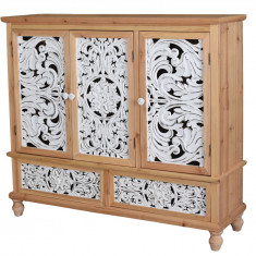Cabinet Boho Style din lemn masiv natur cu decoratiuni albe VIC600