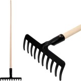 Grebla de gradina Strend Pro Premium R-606, 10 dinti, forjata, cu coada din lemn
