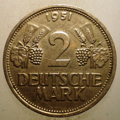 E.279 GERMANIA RFG 2 DEUTSCHE MARK 1951 G RARA foto