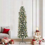 vidaXL Copac Artificial Slăb de Crăciun cu suport Verde și alb 210 cm 3395303