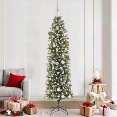 vidaXL Copac Artificial Slăb de Crăciun cu suport Verde și alb 210 cm 3395303 foto