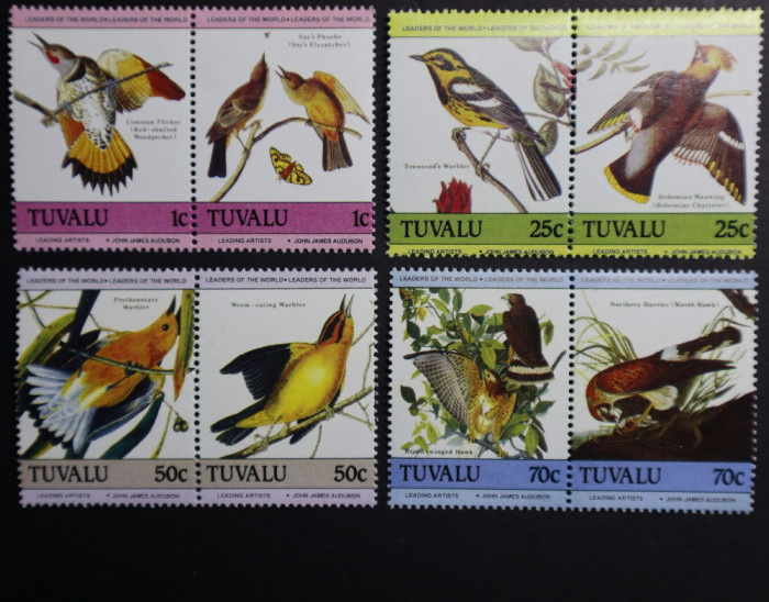 Tuvalu, 1985, Audubon&#039;s birds, 8v. MNH
