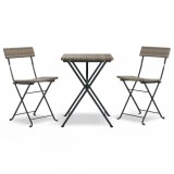 Cumpara ieftin Set mobilier bistro pliabil, 3 piese, gri, poliratan