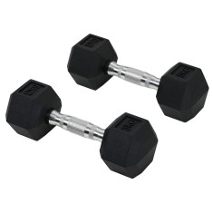 HOMCOM Set 2 Gantere Hexagonale, 5kg Fiecare, din Cauciuc cu M&acirc;ner Anti-alunecare, pentru Antrenament și Fitness, Negru | Aosom Romania