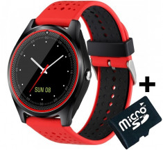 Ceas Smartwatch cu Telefon iUni V9 Plus, Touchscreen, 1.3&amp;#039; HD, Camera 2MP, iOS si Android, Rosu + Card 4GB foto