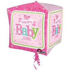 Balon folie cubez Welcome Baby Girl - 38x40 cm, Amscan 30691 foto