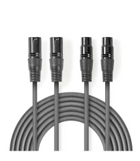 Cablu XLR stereo Premium Nedis 3m 2x XLR 3-pini tata - 2x XLR 3-pini mama gri COTH15030GY30 foto