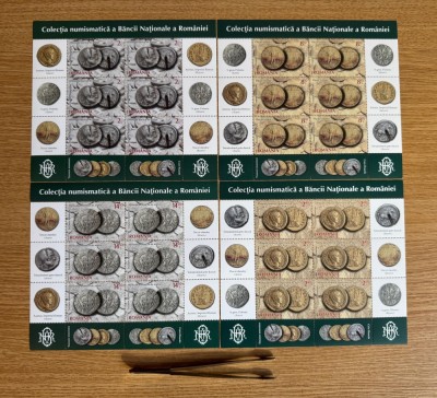 Colecția numismatică a BNR, Tezaure Monetare II, minicoală de 6 timbre, 6 viniete și 2 tabsuri 2015 LP 2087c foto