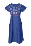 Rochie traditionala dama, RSA2 , marime XL albastru, Bumbac