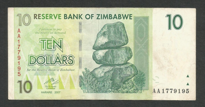 ZIMBABWE 10 DOLARI DOLLARS 2007 [16] P- 67 , VF+