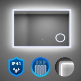 Oglinda Baie LED Leziter Liz 120, 120x60 cm, Dreptunghiulara, Iluminare 6000K, Senzor Tactil, IP44, Argintiu