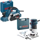 Bosch GHO 26-82 D + GKF 600 - Rindea electrica 710 W 82 mm valiza plastic + Masina de frezat 600 W 6 8 mm valiza plastic