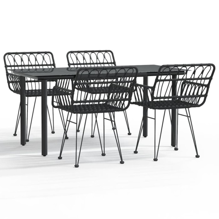 Set mobilier de gradina, 5 piese, negru, poliratan