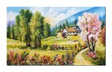 Cumpara ieftin Tablou peisaj de la mune cu copac inflorit pictat manual, Colt de rai, 100x60cm ulei pe panza Constantin Feraru