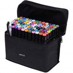 Set 80 markere colorate cu varf dublu, geanta depozitare MultiMark GlobalProd