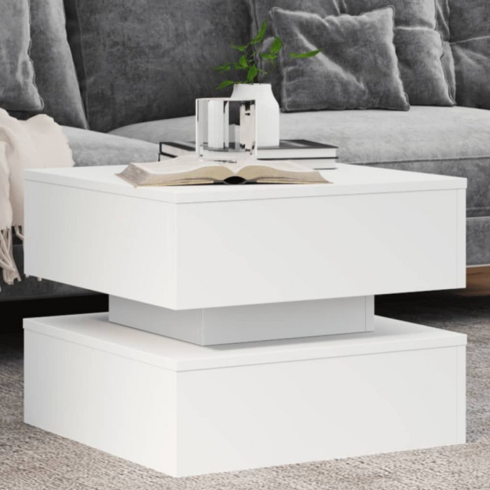 vidaXL Măsuță de cafea cu lumini LED, alb, 50x50x40 cm 839854