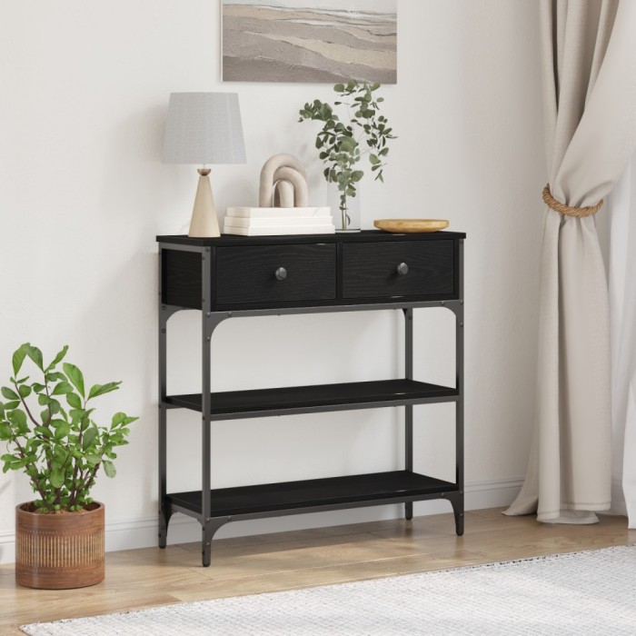 Gossi masa consola, stejar negru, 72,5x25x75 cm lemn prelucrat &amp; otel