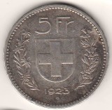 SV * Elvetia 5 FRANCS 1923 * 25 Grame ARGINT .900 * Mai Rara !, Europa