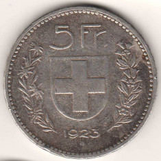 SV * Elvetia 5 FRANCS 1923 * 25 Grame ARGINT .900 * Mai Rara !