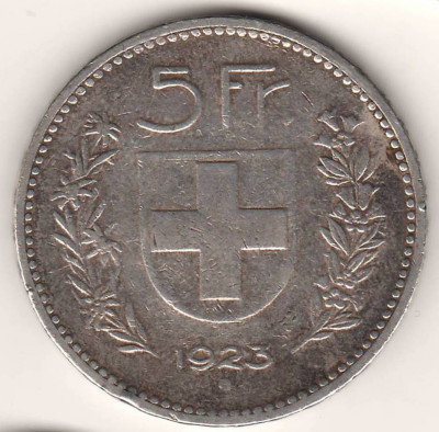 SV * Elvetia 5 FRANCS 1923 * 25 Grame ARGINT .900 * Mai Rara ! foto