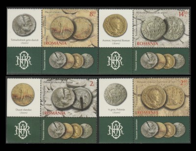 Romania 2015 Tezaure monetare (II) LP 2087 serie cu vigneta stanga si 2 tabsuri foto