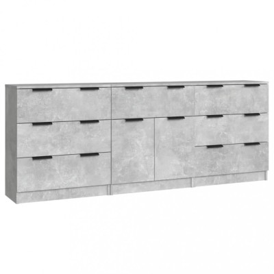 Servante, 3 piese, gri beton, lemn prelucrat foto