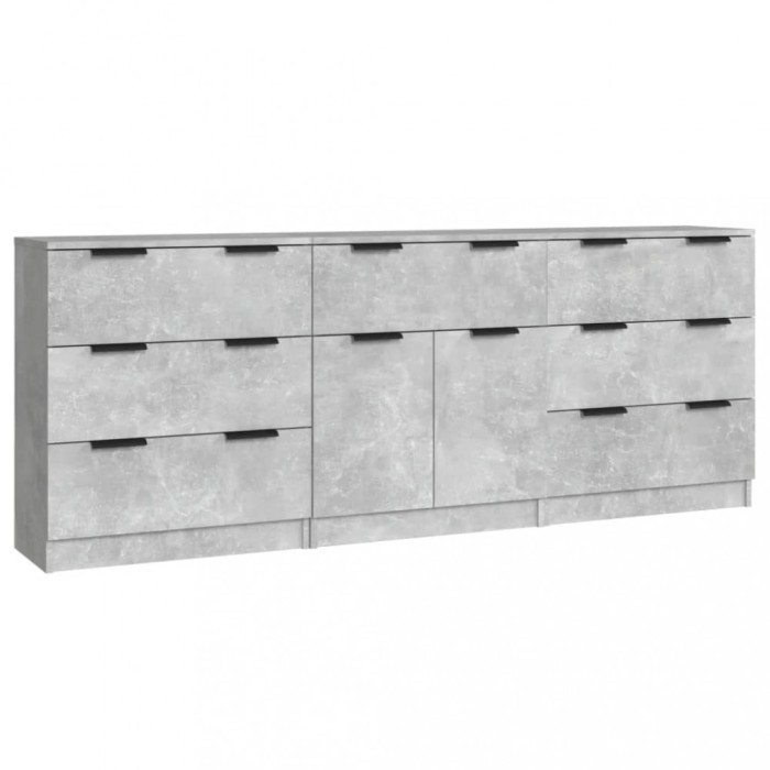 Servante, 3 piese, gri beton, lemn prelucrat