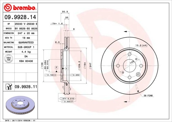 BREMBO 09.9928.11 PRIME LINE - UV Coated Disc frana
