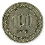 Coreea de Sud 100 Won 1975 , km 9, Asia, Cupru-Nichel