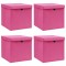Cutii depozitare cu capace 4 buc. roz, 32x32x32 cm, textil