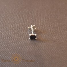 Cercel Unisex Argint 925 cu Cristal Zirconia Negru Patrat, 4 mm