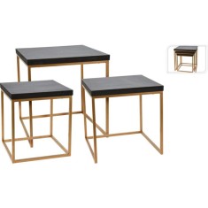 Set mese moderne cu cadru metalic auriu si blat negru