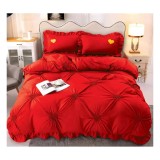 Cumpara ieftin Lenjerie de Pat Finet, Pliuri Brodate, 4 piese, Rosu - EAT83