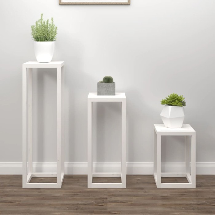 Gossi set suport de plante, 3 piese, alb, lemn masiv de pin