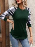 Bluza cu imprimeu si maneca lunga, verde, dama, Shein