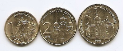 Serbia Set 3 - 1, 2, 5 Dinars 2013 - B11, KM-54, 55, 56 UNC !!! foto